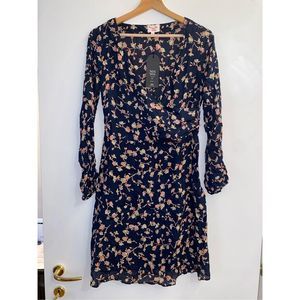 Noa Noa Vintage NWT Silk Floral Ink Navy Blue Dress Size Small, MSRP $188